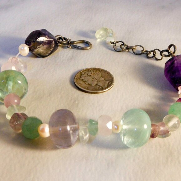 Vintage Sterling Silver Semi-Precious Stone Bracelet ,  8- 9 inch - Picture 4 of 5